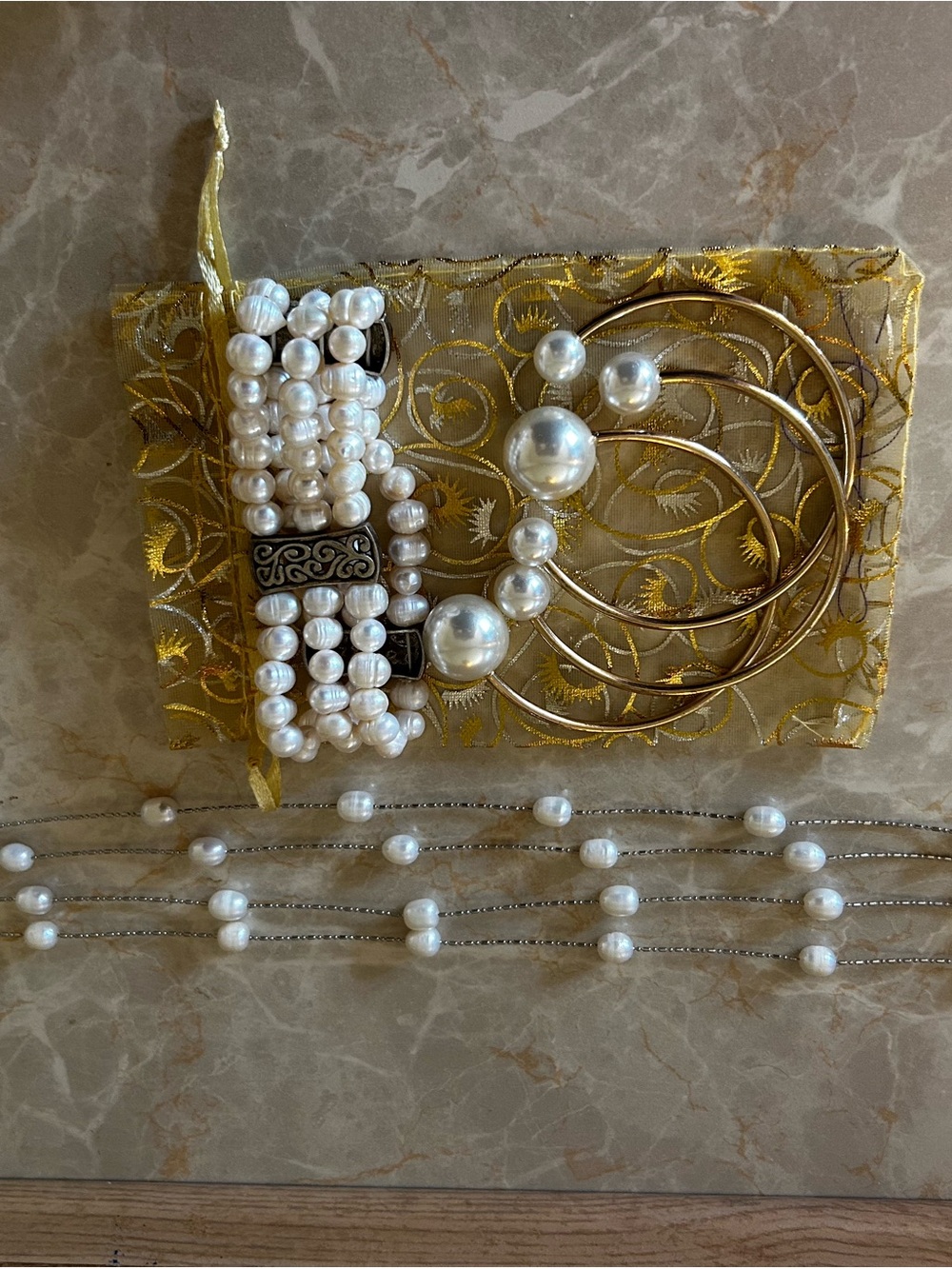Pearl and Gold-Tone Bracelet Set